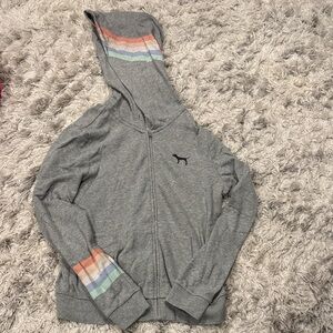 VS Pink Full Zip Sweatshirt Grey with Rainbow Design